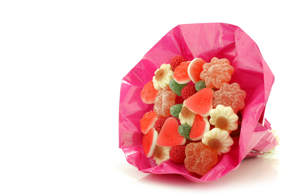 pink gummy candy bouquet