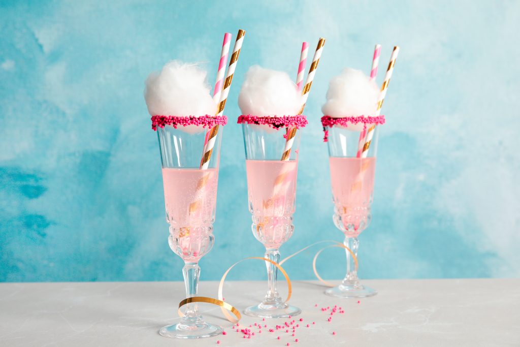 Pink Cotton Candy Martinis with a cotton candy garnish