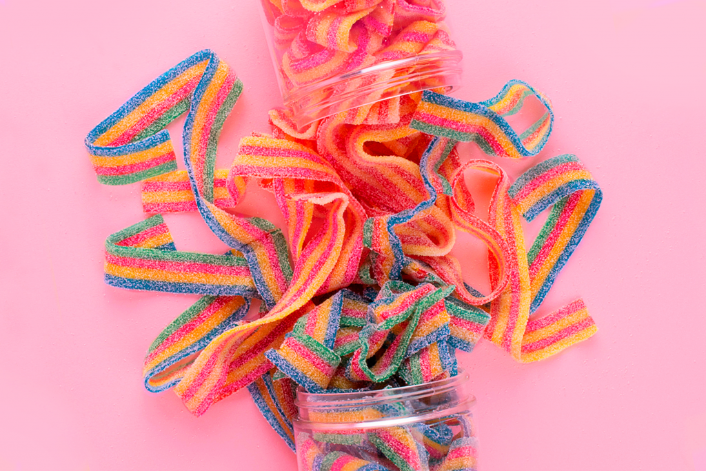Health benefits to candy. Colorful sour Belts